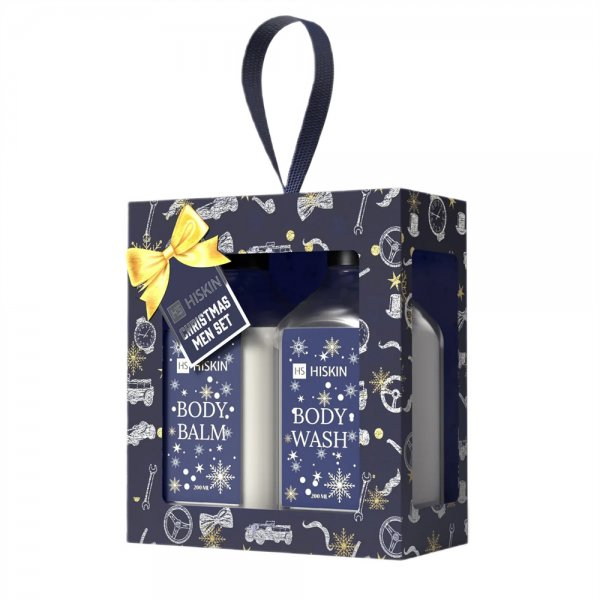 HiSkin Christmas Men Set zestaw balsam do ciała 200ml + żel pod prysznic 200ml + gąbka