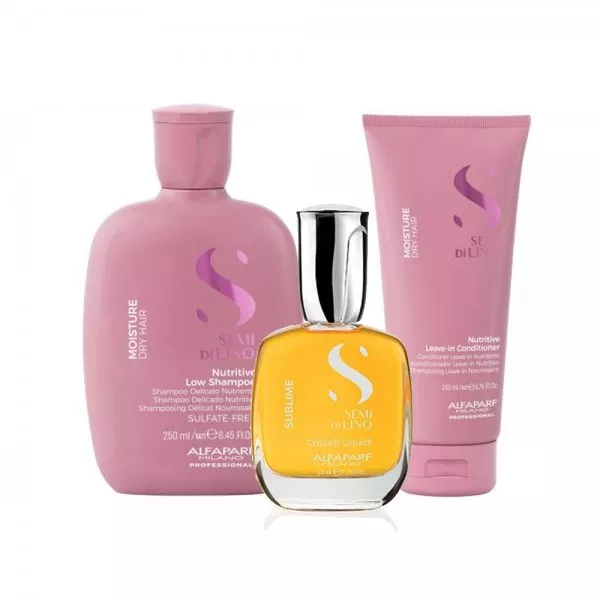 Alfaparf Milano Semi di Lino Moisture, zestaw nawilżający włosy, szampon + odżywka + olejek