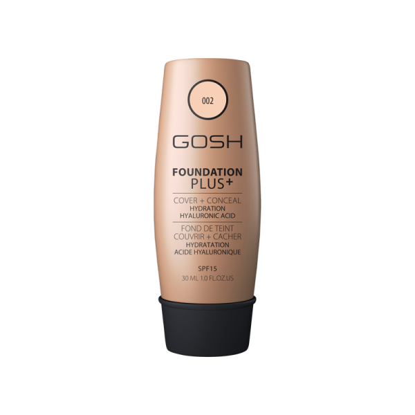 Gosh Foundation Plus, podkład kryjąco-korygujący do twarzy, 002 Ivory, 30ml