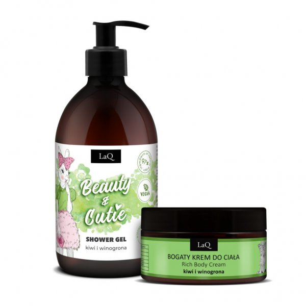 LaQ Kiwi i Winogrona Silver, zestaw, żel 500ml + krem do ciała 200ml (sianko)