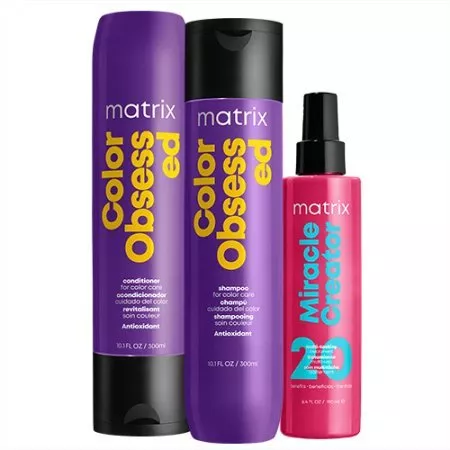 Matrix Color Obsessed, zestaw do włosów farbowanych, szampon + odżywka + maska