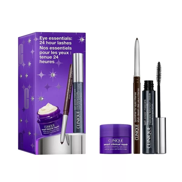 Clinique Eye Essential: 24 Hour Lashes zestaw tusz do rzęs 6ml + eyeliner w kredce 0.14g + przeciwzmarszczkowy krem pod oczy 15ml