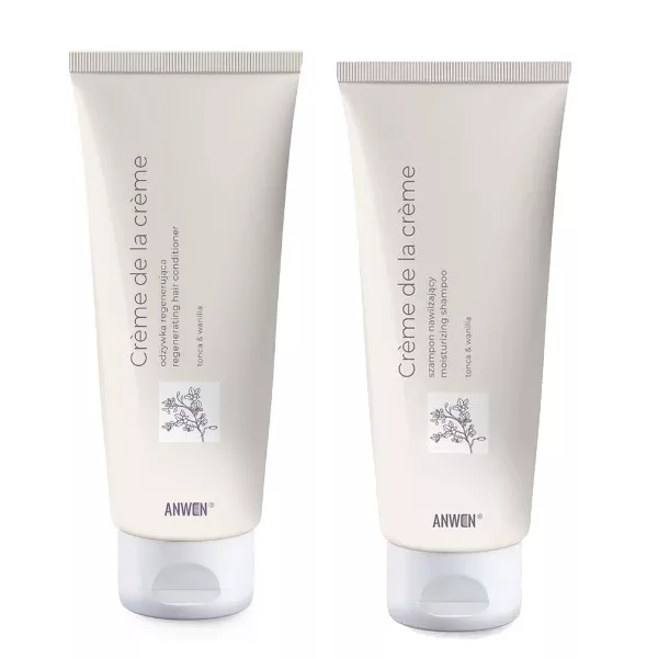 Anwen Creme de la creme, zestaw nawilżająco-regenerujący do włosów zniszczonych, szampon + odżywka, 2x200ml