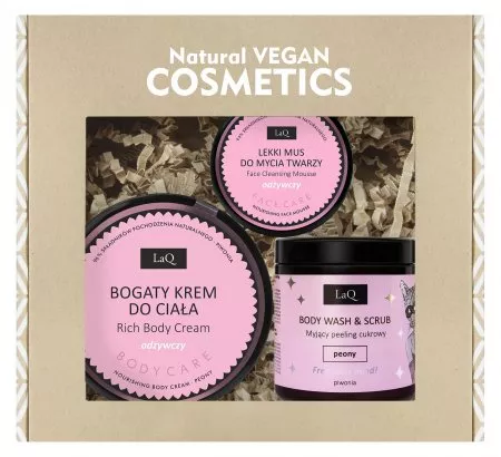 LaQ Zestaw Piwonia: peeling 220g, krem do ciała 200ml, mus do twarzy 40g