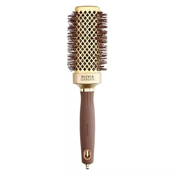 Olivia Garden Expert Blowout Straight, szczotka do prostowania i modelowania włosów, Wavy Bristles Gold&Brown 40mm