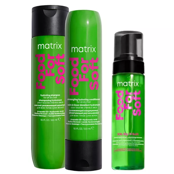Matrix Food For Soft, zestaw intensywnie nawilżający: szampon + odżywka + pianka