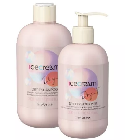 Inebrya Ice Cream Dry-T, zestaw do włosów suchych, puszących się i po zabiegach, szampon + odżywka