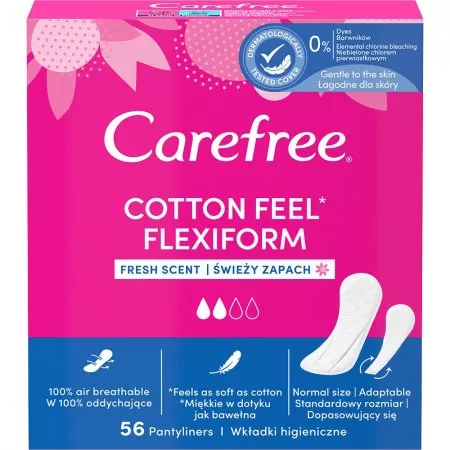Carefree Cotton Feel Flexiform wkładki higieniczne świeży zapach 56szt