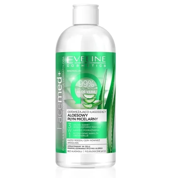 Eveline Facemed+, odświeżająco-łagodzący aloesowy płyn micelarny 3w1, 500ml