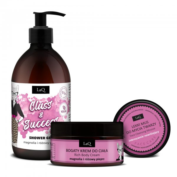 LaQ Magnolia Silver, zestaw, żel 500ml + krem do ciała 200ml + mus do twarzy 40g (sianko)