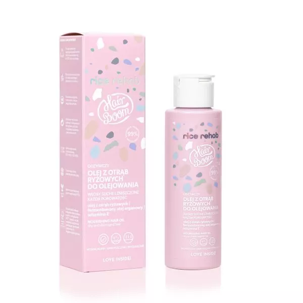 BodyBoom BB HairBoom Rice Rehab, odżywczy olej z otrąb ryżowych do olejowania włosów, 100ml