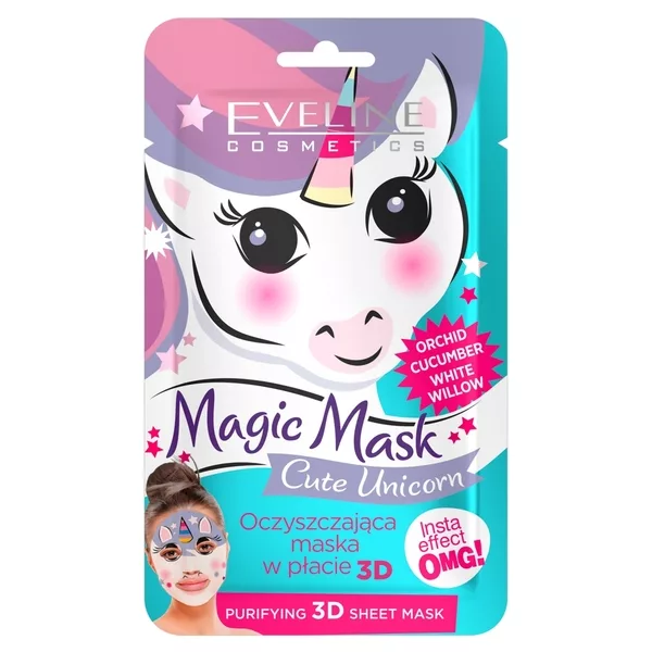 Eveline Magic Mask, oczyszczająca maska w płacie 3d, cute unicorn