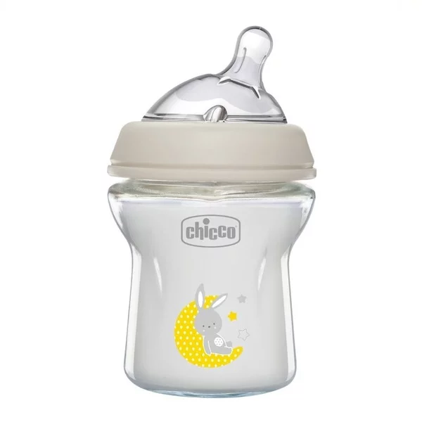 Chicco NaturalFeeling butelka szklana ze smoczkiem silikonowym przepływ wolny dla dzieci 0m+ 150ml