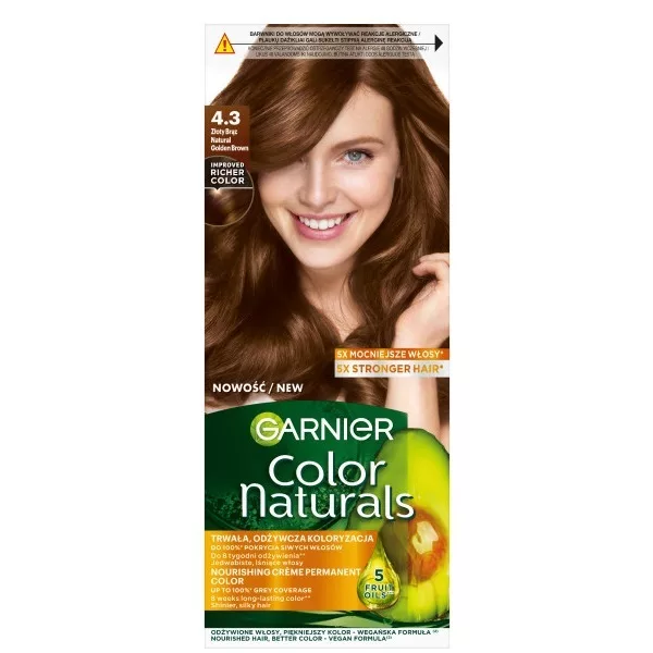 Garnier Color Naturals 4.3 Złoty brąz, odżywcza farba do włosów, do 100% pokrycia siwych włosów