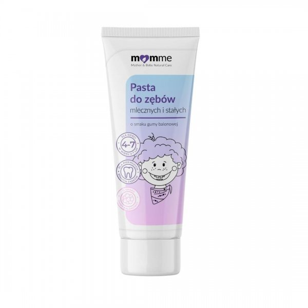 MomMe Pasta do zębów mlecznych i stałych o smaku gumy balonowej, dla dzieci 4-7 50ml