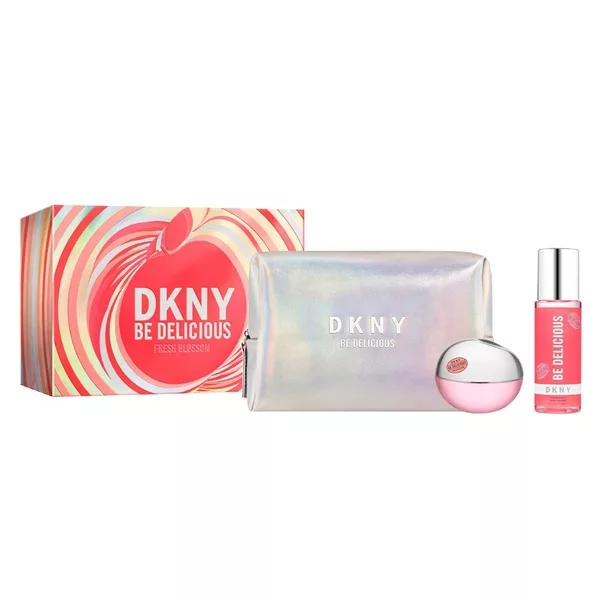 DKNY Be Delicious Fresh Blossom zestaw woda perfumowana spray 100ml + mgiełka do ciała 125ml + kosmetyczka (W)