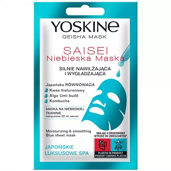 Yoskine Geisha Mask maska w płachcie na niebieskiej tkaninie saisei 20ml