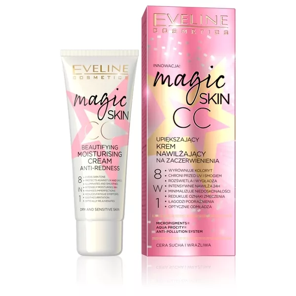 Eveline Magic Skin CC, upiększający krem nawilżający na zaczerwienienia, 50ml