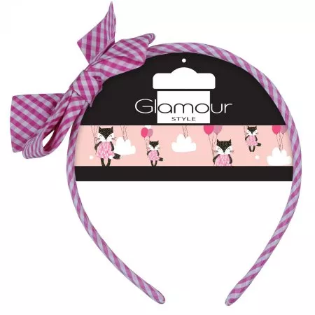 Glamour Kids opaska z kokardą dla dzieci, Różowa Kratka