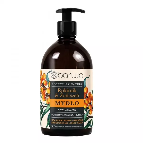 Barwa Receptury Natury nawilżające mydło w płynie Rokitnik + Żeń-szeń 480ml