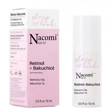 Nacomi Next Level, przeciwzmarszczkowe serum pod oczy, retinol 0.15% + bakuhiol 1%, 15ml