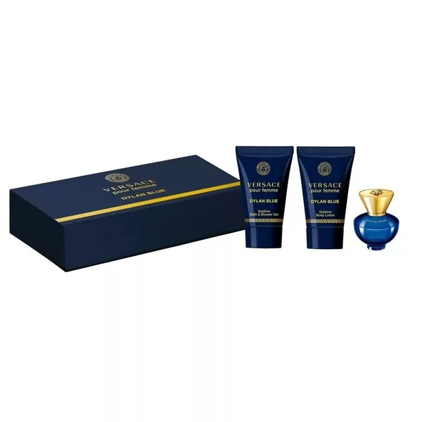 Versace Pour Femme Dylan Blue zestaw miniatura wody perfumowanej 5ml + żel pod prysznic 25ml + balsam do ciała 25ml