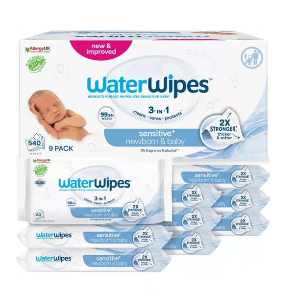 WaterWipes Sensitive+ Noworodek i Niemowlę chusteczki nawilżane 9x60szt.