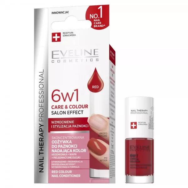 Eveline Cosmetics Nail Therapy Professional 6w1 Care & Colour skoncentrowana odżywka do paznokci nadająca kolor Red 5ml