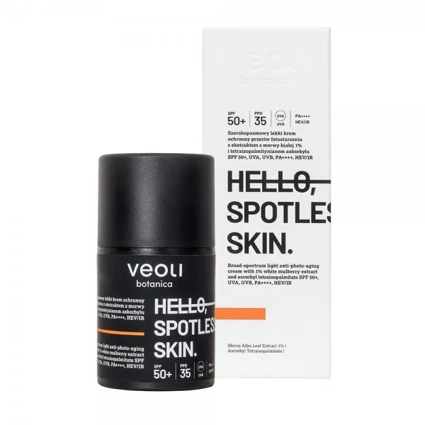 Veoli Botonica Hello, Spotless skin, szerokopasmowy lekki krem ochronny przeciw fotostarzeniu, 50ml