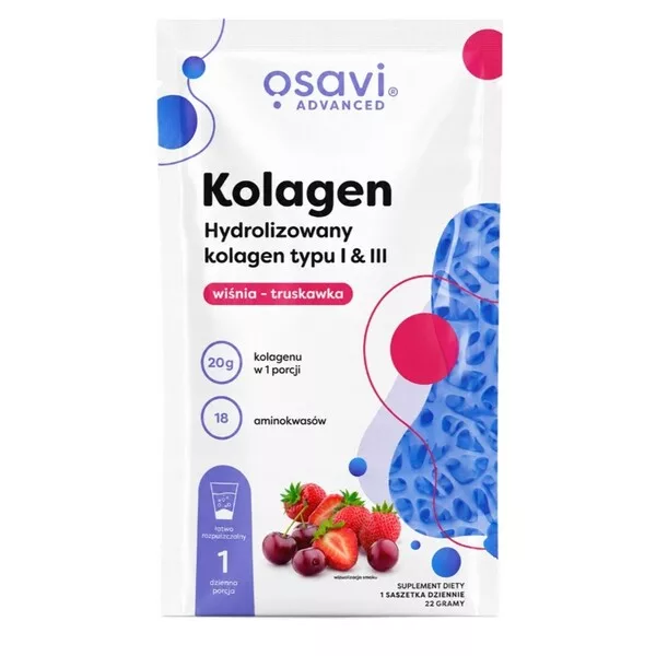 Osavi Kolagen Hydrolizowany typu I & III suplement diety Wiśnia i Truskawka 22g
