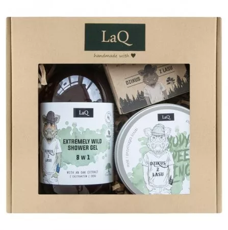 LaQ, Zestaw: Dzikus z Lasu - żel pod prysznic, peeling i mydło w kostce