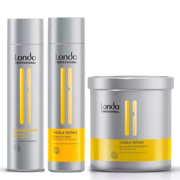 Londa Visible Repair, zestaw odbudowujący do włosów zniszczonych, szampon + odżywka + kuracja