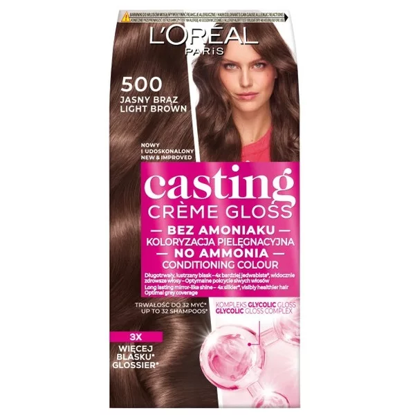 L'Oreal Paris Casting Crème Gloss Farba do włosów bez amoniaku, 500 Jasny Brąz