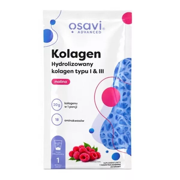 Osavi Kolagen Hydrolizowany typu I & III suplement diety Malina 22g