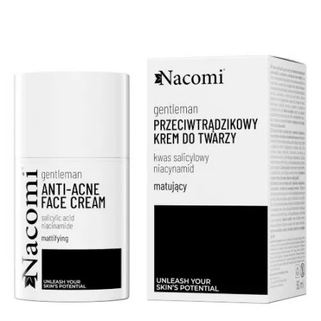 Nacomi GentleMan, krem do skóry trądzikowej z kwasem salicylowym, niacynamidem i ekstraktem z sosny nordyckiej, matujący, 50ml