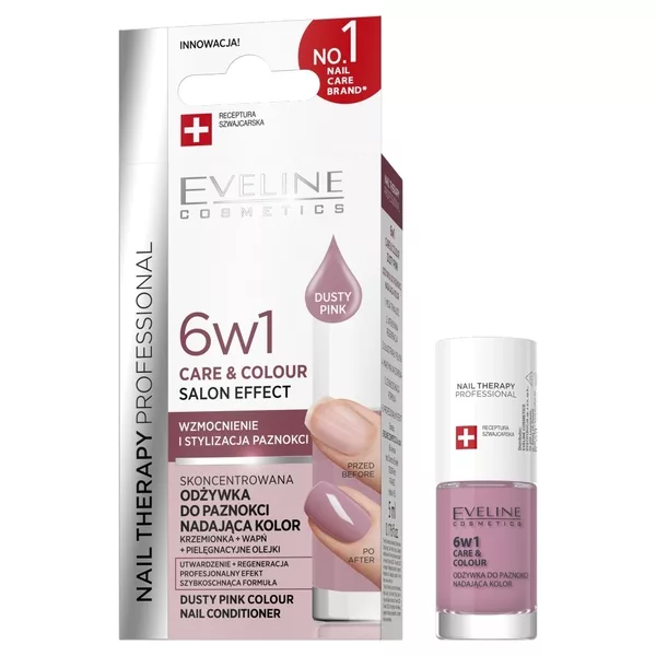 Eveline Cosmetics Nail Therapy Professional 6w1 Care & Colour skoncentrowana odżywka do paznokci nadająca kolor Dusty Pink 5ml