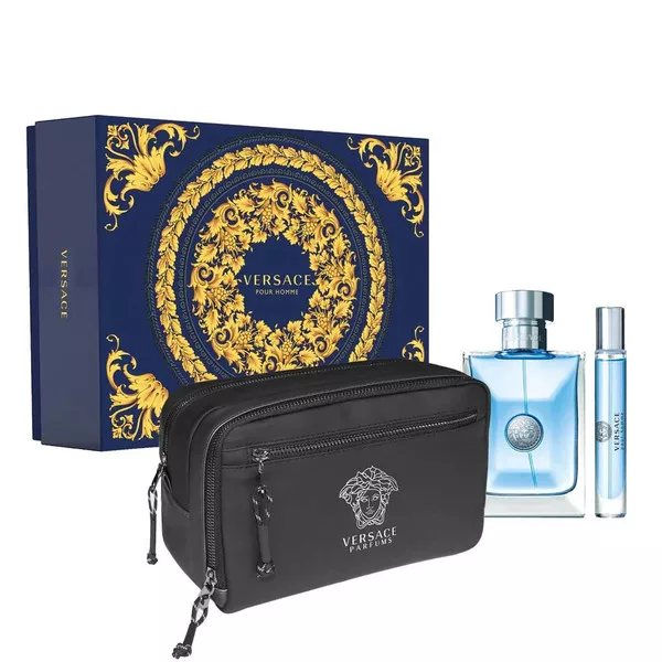 Versace Pour Homme zestaw woda toaletowa spray 100ml + miniatura wody toaletowej spray 10ml + kosmetyczka (M)