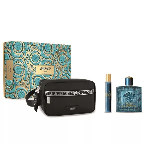 Versace Eros zestaw woda toaletowa spray 100ml + woda toaletowa spray 10ml + kosmetyczka (M)