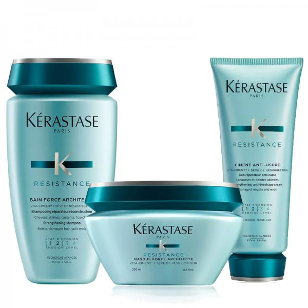 Kerastase Resistance, zestaw regenerujący do włosów bardzo zniszczonych, szampon + maska + cement Anti-Usure
