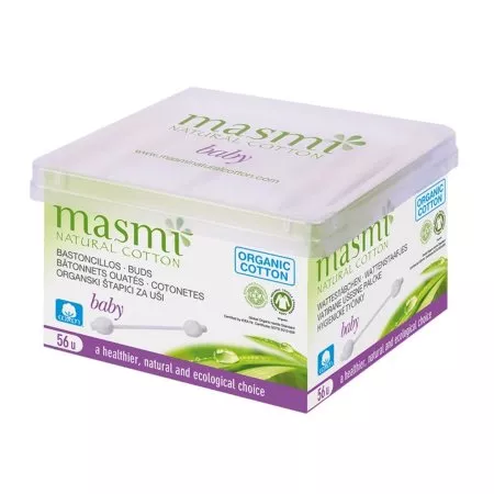 Masmi Natural Cotton patyczki higieniczne do uszu z organicznej bawełny dla dzieci 56szt