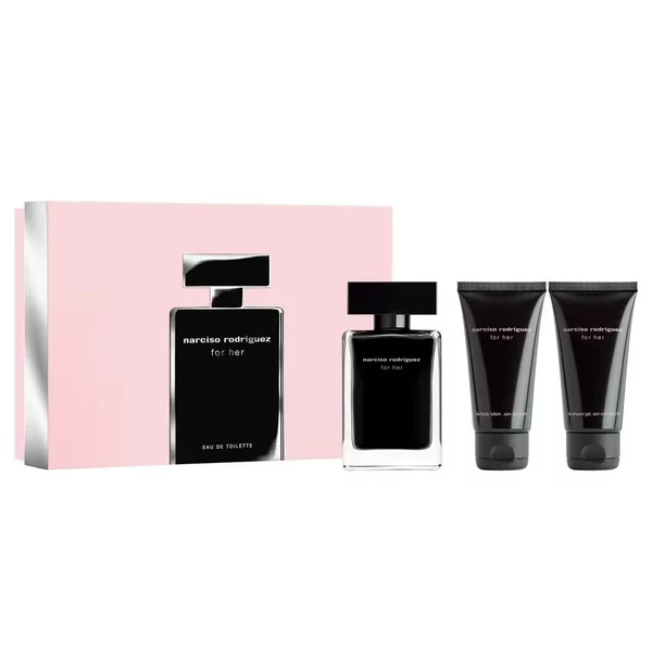 Narciso Rodriguez For Her zestaw prezentowy dla kobiet woda toaletowa 50ml + balsam nawilżający 50ml + żel pod prysznic 50ml