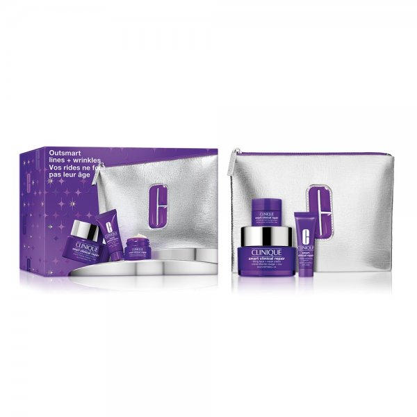Clinique Outsmart Lines + Wrinkles zestaw przeciwstarzeniowy do twarzy: 50ml + 10ml + 5ml + kosmetyczka