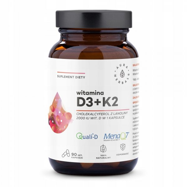 Aura Herbals Witamina D3 2000 IU + K2 suplement diety 90 kapsułek