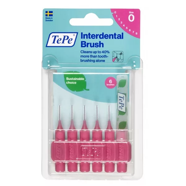 TePe Original szczoteczki do przestrzeni międzyzębowych z bioplastiku 0.4mm Różowe 6szt.