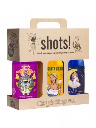 LaQ Shots! Czyściopak, zestaw żeli pod prysznic, (Jeż Anaszpan, Czym Chata Bogata, Gwiezdny Pył)