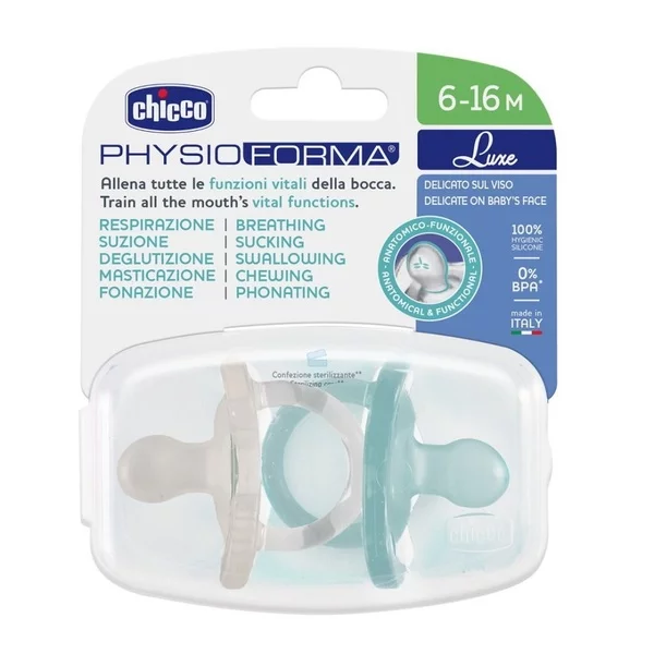 Chicco PhysioForma Luxe smoczek silikonowy uspokajający dla dzieci 6-16m Miętowy 2szt.