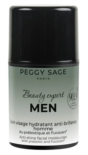 Peggy Sage Beauty Expert Men, nawilżający lotion do twarzy przeciw błyszczeniu dla mężczyzn z prebiotykami i Fucocert?, 50ml