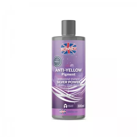 Ronney Professional Shampoo SILVER POWER Anti-Yellow Pigment, Szampon do włosów blond, rozjaśnianych i siwych 300ml