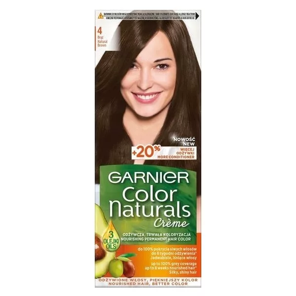Garnier Color Naturals 4 Brąz, odżywcza farba do włosów, do 100% pokrycia siwych włosów