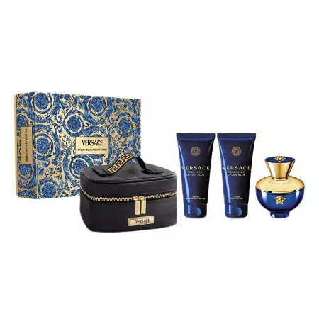 Versace Dylan Blue Pour Femme zestaw woda perfumowana spray 100ml + żel pod prysznic 100ml + balsam do ciała 100ml + kosmetyczka (W)